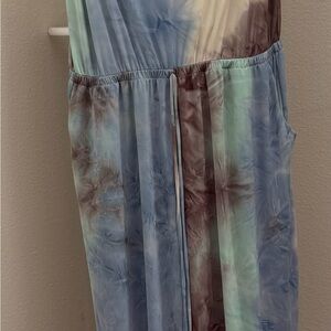Ariella Tie Dye Cami Jumpsuit Blue Brown Boho Elastic Waist Pockets